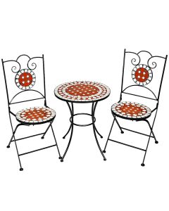 Conjunto de mesa ø 60 cm y 2 sillas mosaico de jardín marrón
