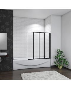 Aica mampara de bañera 4 hojas plegable,4mm,negro mate,(89-90)x140cm