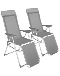 Set 2 sillas de jardín plegables de aluminio y ajustables, gris