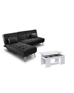 Sofá cama chaise longue xs negro + mesa de centro blanco