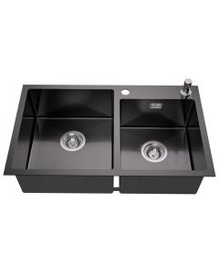 Fregadero de cocina - inox - 2 cubetas - 75x45x19cm - gris-negro - dispensa