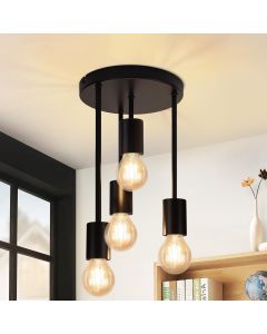 Nettlife lámpara  vintage negro 4 bombillas E27 retro industrial metal sin