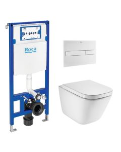 Roca duplo cisterna y pulsador pl7 blanco mate + inodoro roca the gap