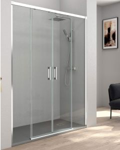 Mampara ducha frontal 2 puertas 2 fijos | transparente cromo 160cm
