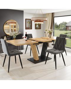 Conjunto de mesa y sillas mdf gris madera extensible 4-6 personas