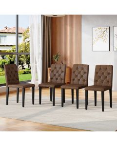 Conjunto de sillas de comedor tela marrón retro set de 4 metal negro