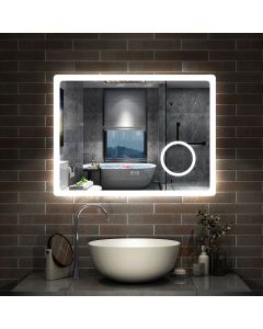 Aica espejo de baño LED 80×60cm,bluetooth,espejo de aumento
