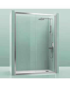Mampara de ducha fija + corredera montana plata transparente 145-150cm