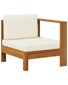 vidaXL sofá central con 1 reposabrazos madera de acacia blanca crema