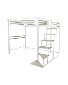 Cama alta de metal con escalera "lena" - 140 x 200 cm - blanco