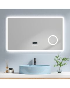 Emke espejo baño LED 3x lupa, ip44, 100x60 cm, 3 luces, táctil+antivaho+bt