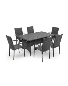 Mesa de comedor + 6 sillas en ratan pe. Muebles de jardin y terraza, ratan