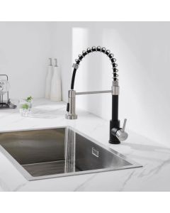 Grifo de cocina negro con mezclador de fregadero giratorio de 360° de resor