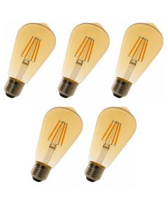Pack x5 bombilla LED st64 E27 edison filamento 8w 750lm. Luz cálida 2700k