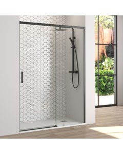 Mampara ducha frontal corredera 175 cm (adaptable 169-174cm) negro mate