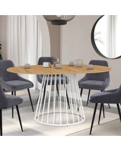 Mesa de comedor redonda extensible - madera blanca - 110-150 cm