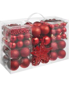 Conjunto de 86 bolas de navidad con cordón incluido, rojo