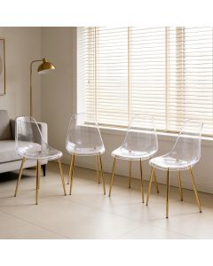 Silla de comedor abs transparente con patas metálicas doradas