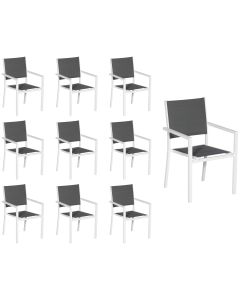 Juego de 10 sillas tapizadas de aluminio blanco textileno gris