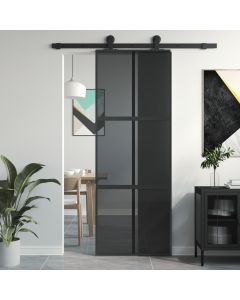 Puerta corredera vidrio templado y aluminio negra 76x205 cm esxt9425
