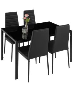 Tectake conjunto mesa comedor, 4 sillas cuero sintético, negro