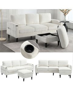 Sofá modular con otomana chenilla beige 4 plazas con almacenaje