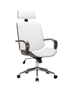 vidaXL silla oficina con reposacabezas cuero sintético madera blanco
