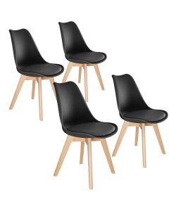 4 sillas de comedor, asiento acolchado, ergonómicas y estables, negro