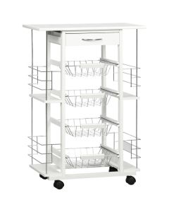 Carro de cocina madera de pino, baldosas de cerámica, metal color blanco