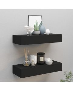 Estantes de pared con cajón 2 uds mdf negro 60x23,5x10 cm es9433