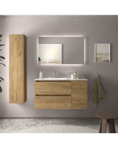 Mueble baño bequia 90cm + coqueta derecha + lavabo cerámica| roble