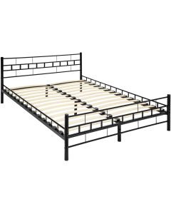 Cama con cabecero, somier, marco de acero, 200 x 140 cm, negro