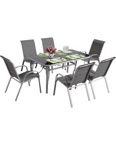 Conjunto de jardín mesa + 6 sillas de textileno "córdoba + porto" - gris cl