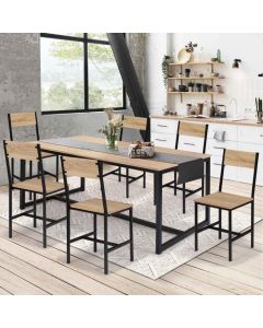Sillas industriales de madera clara y metal negro - lote de 6 - 41x45x85 cm