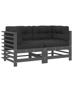 vidaXL sofás esquineros con cojines 2 uds madera maciza de pino gris