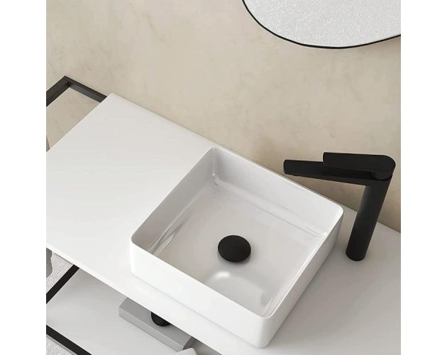 menta compartir Baño Lavabo De Ceramica Sobre Encimera Cuadrado Blanco Brillo 31 x 31 x 12 cm |  Brico Depôt