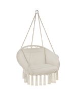 Tectake silla colgante,cojín mullido,estructura acero,borlas,beige