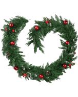 Guirnalda de navidad verde con bolas y piñas de abeto 2,7 m verde