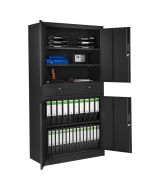 Tectake armario archivador acero, 2 cajones, estantes regulables, negro