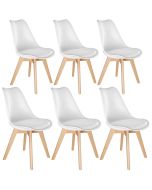 6 sillas de comedor, asiento acolchado, ergonómicas y estables, blanco