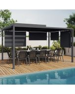 Pérgola bioclimática de acero con 4 estores grises 3x4 m