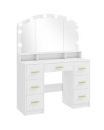 Tocador de maquillaje 110x40x150 cm mdf, vidrio color blanco Homcom