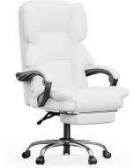 Rattantree silla de oficina ergonómica con reposapiés de pu,blanco