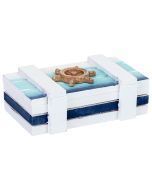 Caja de madera decorativa con timón azul 14.5x10x5h cm
