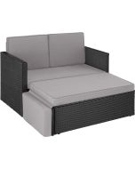 Sofá de ratán para 2 personas resistente a la intemperie, negro/gris