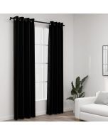 Cortinas opacas con ojales look de lino 2 pzas negro 140x225 cm es7006