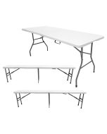 Pack 1 Mesa Plegable con 2 Bancos 180cm Portátiles THW Blanco