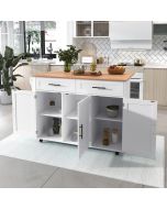 Isla de cocina con mesa abatible 2 cajones blanco natural 91,5x129x71cm