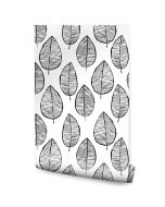 Papel Pintado Follaje Blanco Y Negro Para Dormitorio No Tejido 53cm x 10m