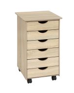 Cajonera de madera con ruedas y 6 cajones 65x36x40 cm madera clara